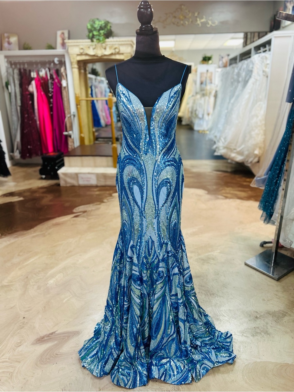 Alyce Paris Blue Sequin Mermaid Gown
